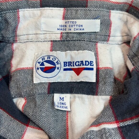 Vtg Brigade Shirt Mens Medium Button Front Collared Black White Plaid Cotton - Picture 10 of 10